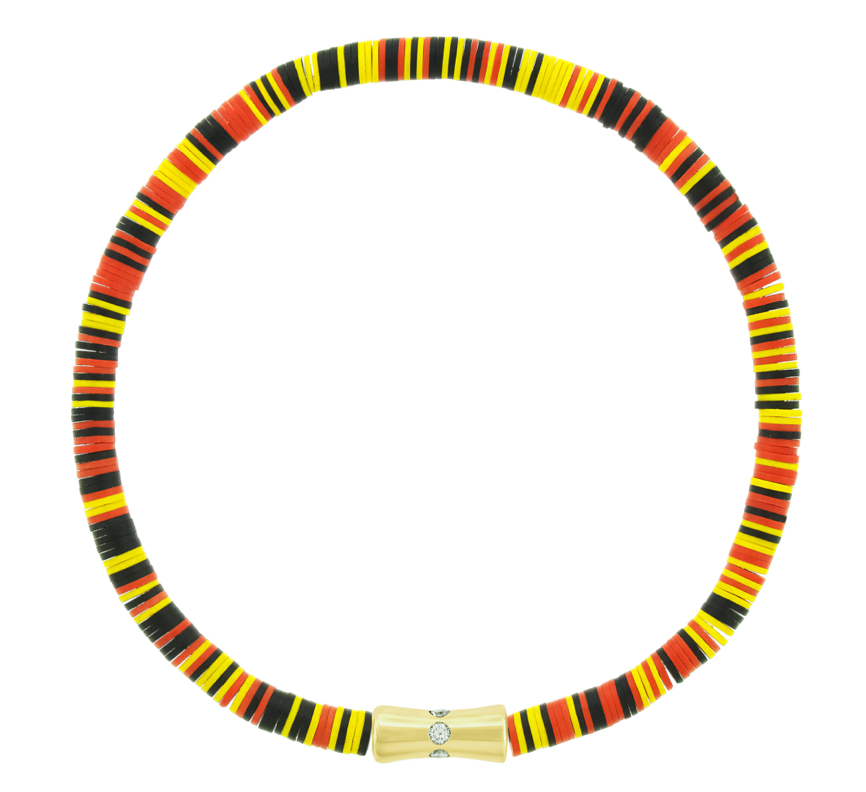 14K GOLD SHEATH WITH WHITE DIAMDONS ON A RYB VINYL BEAEDED BRACELET