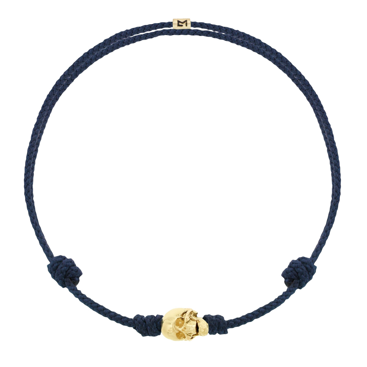 Gold Skull with Moving Jaw on Navy Cord Bracelet