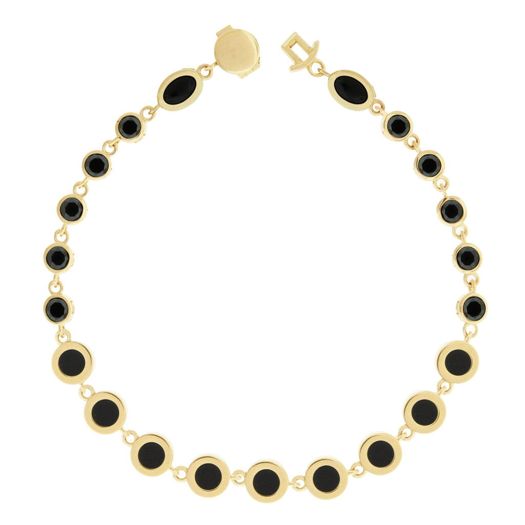 Black Diamond and Onyx Gemstone Gold Bracelet