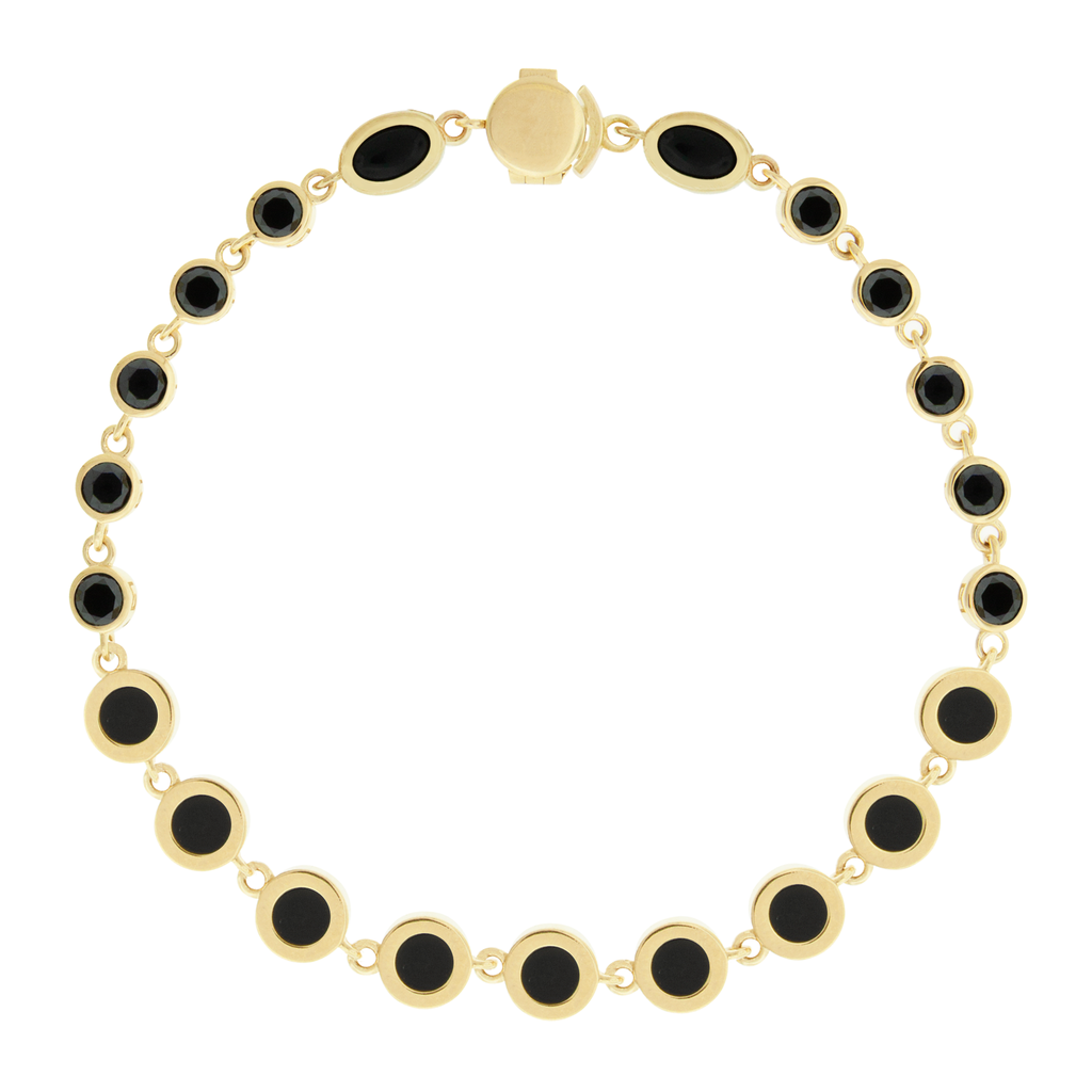 LUIS MORAIS 14k yellow gold bracelet featuring carved round and oval gemstones and round diamonds. Our unique clamshell clasp closure provides added security with its sleek design.