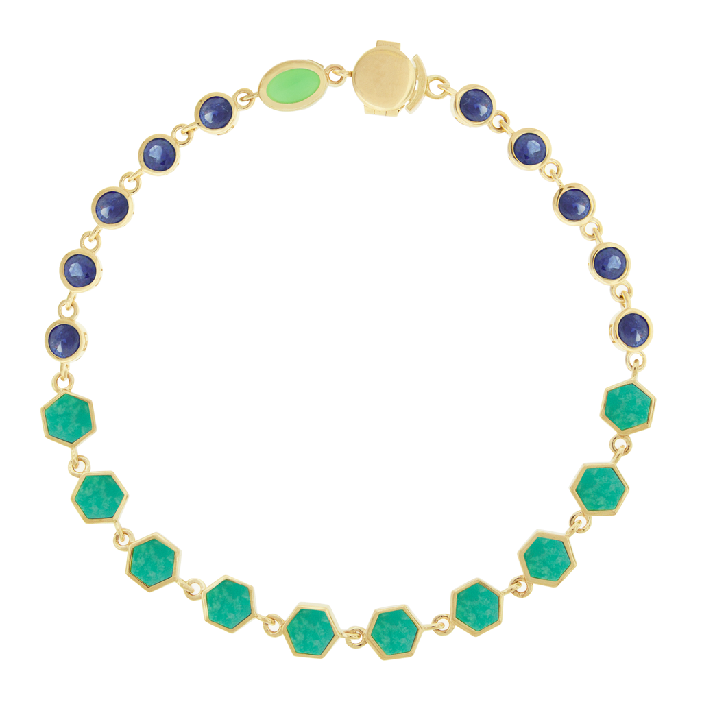 Blue Sapphire and Turquoise Gemstone Gold Bracelet