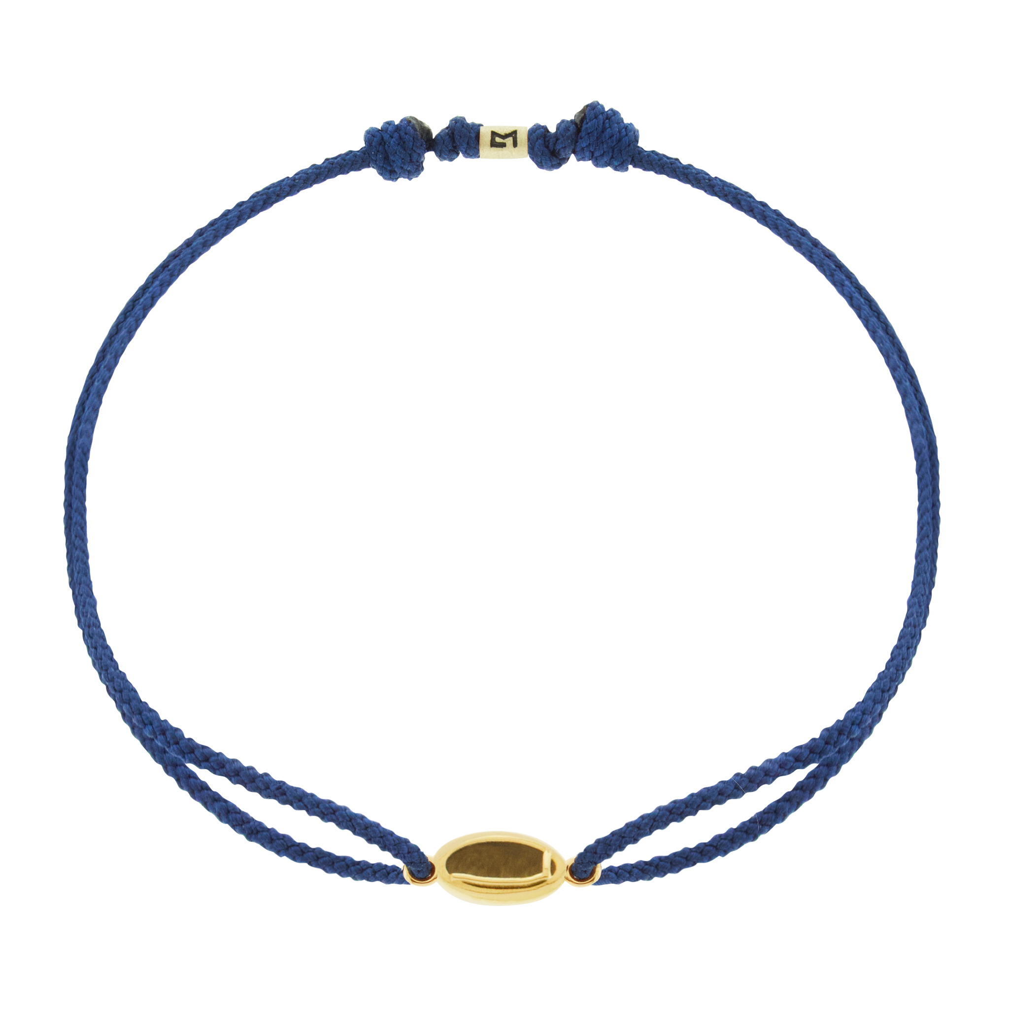LUIS MORAIS 14k yellow gold framed initial oval with a gemstone backing on a cord bracelet. Make this bracelet uniquely yours by choosing your initial and cord color below!