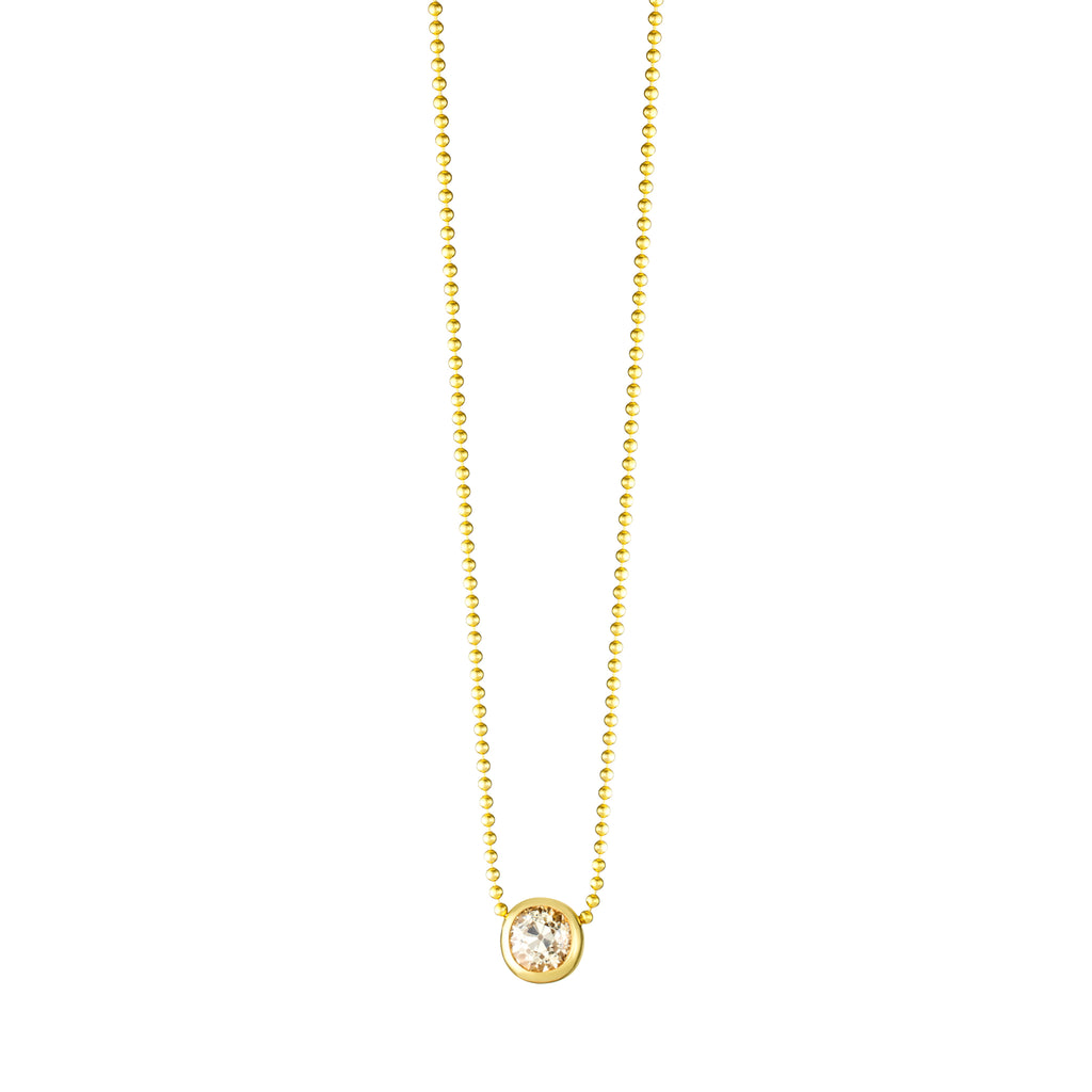 14k Yellow Gold Ball With 2.59 Carat Diamond On 14k Yellow Gold Ball Chain Necklace. Lobster clasp closure.   