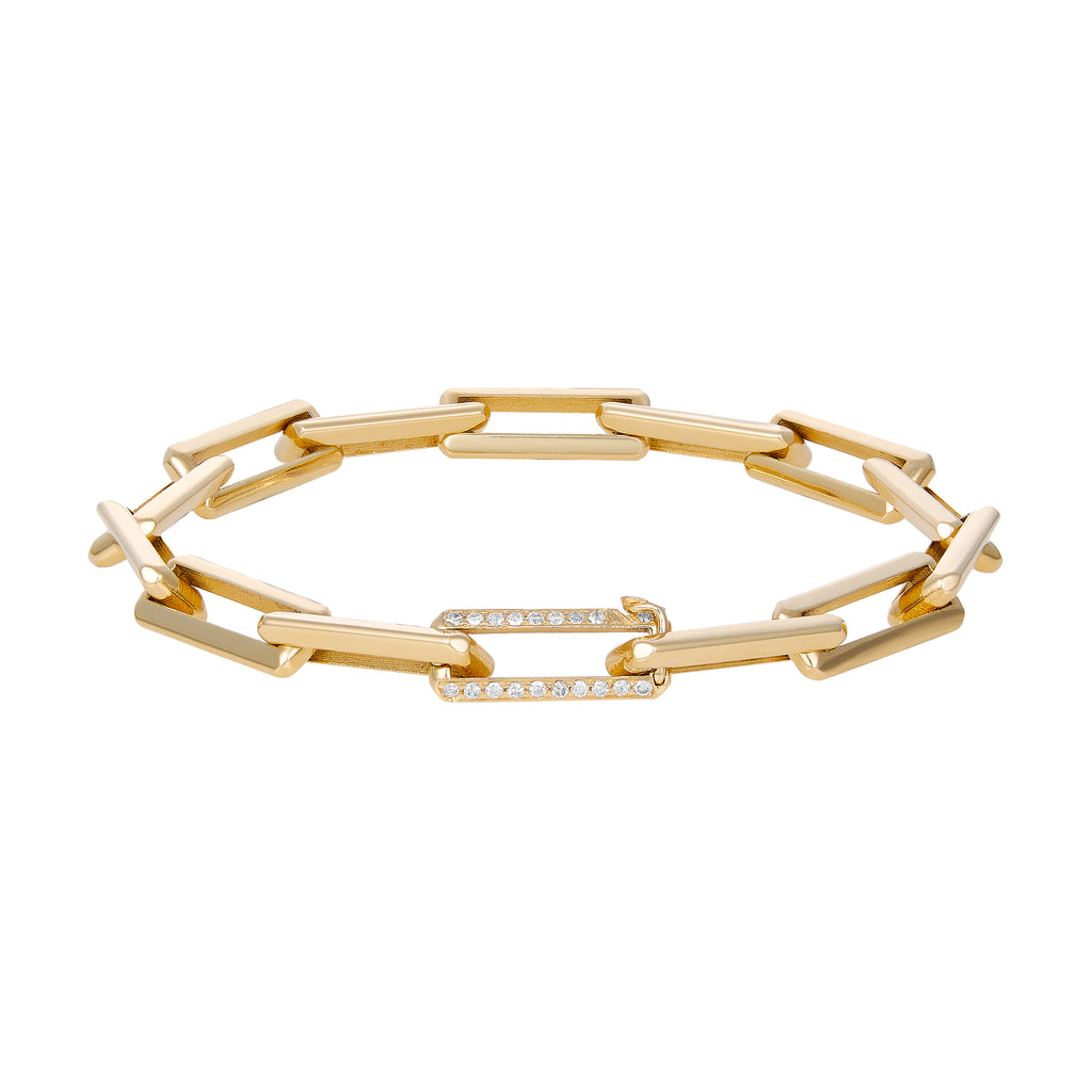 Gold Link Bracelet with Small Pave Diamond Clasp