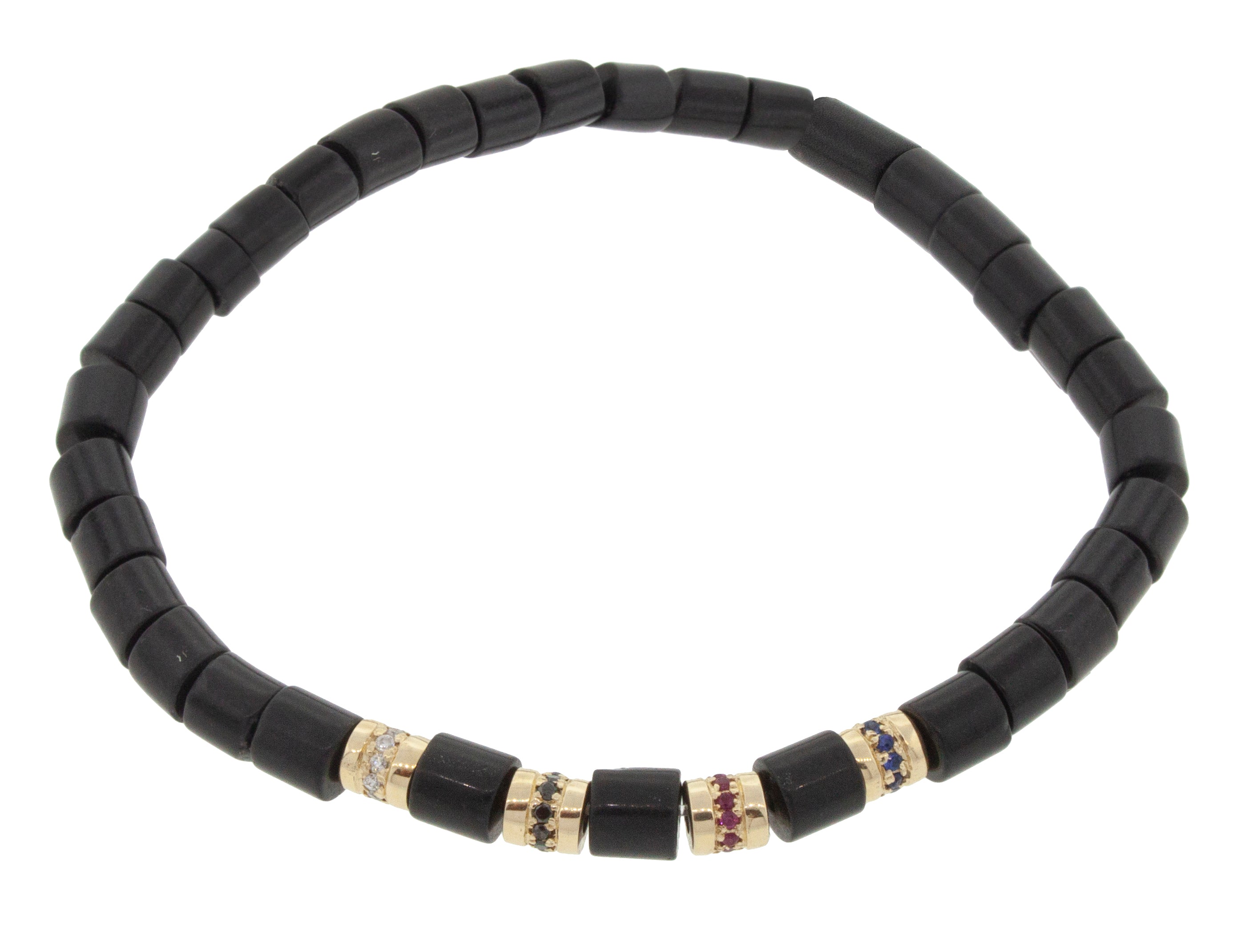 Four Short Rolls with Diamonds on a Gemstone Beaded Bracelet