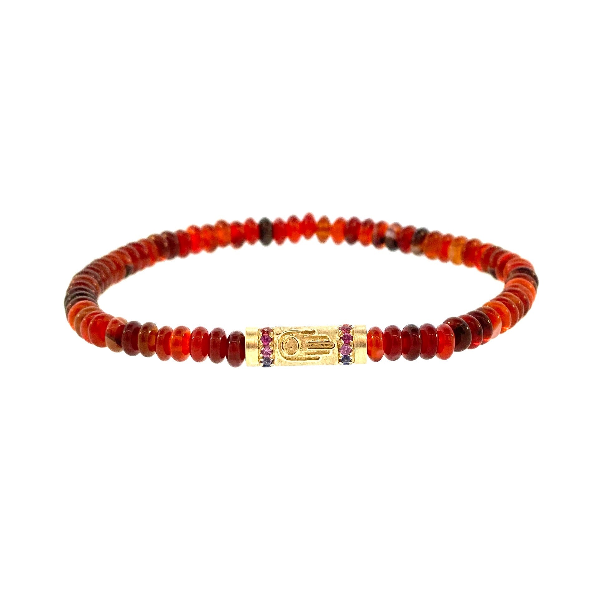 Gold Hamsa Relief With Rainbow Sapphires Beaded Bracelet