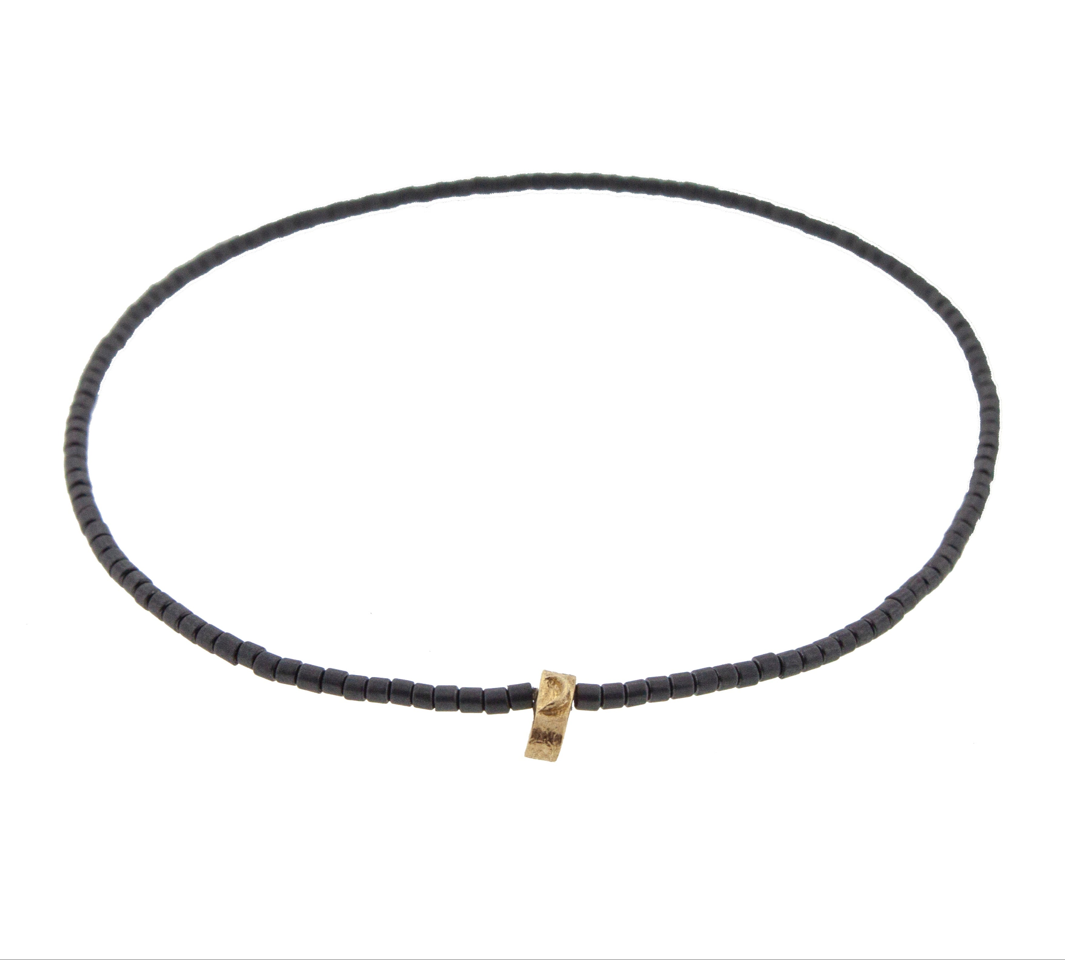 Small 14k Yellow Gold Moon Tag On Beaded Bracelet.