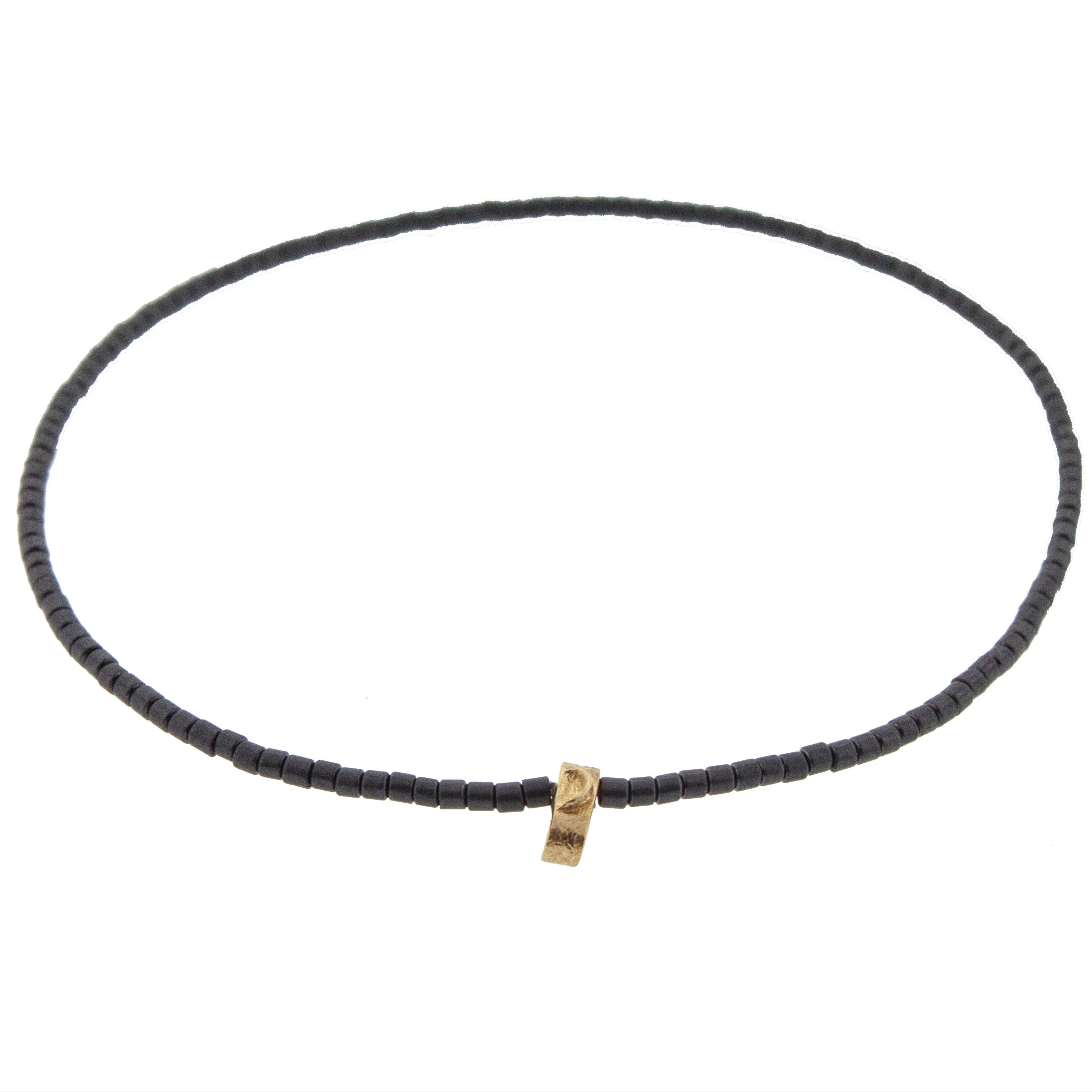 Small 14k Yellow Gold Moon Tag On Beaded Bracelet.