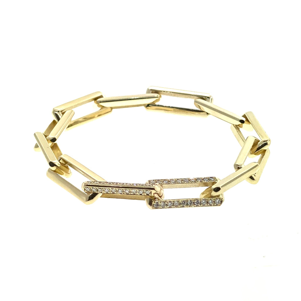 LUIS MORAIS 14k Yellow Gold Link Bracelet with Two Diamond Pave Clasps.