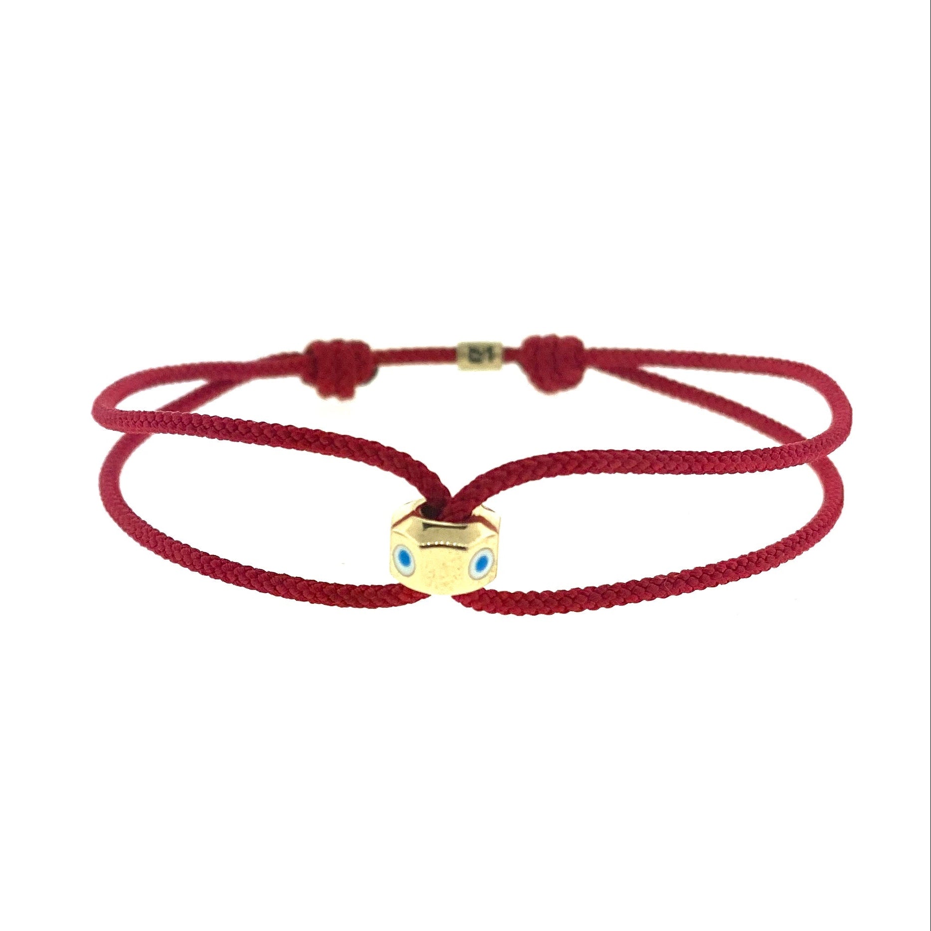 14k Yellow Gold Octagon with Enameled Evil Eye on a Cord Bracelet