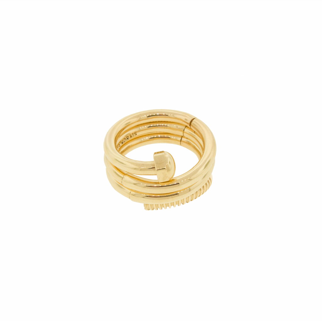 LUIS MORAIS 14K Yellow Gold Long Screw Serpentine Ring &nbsp;is articulated in a way that you can put the ring on several fingers or just one. Get creative on your fingers!