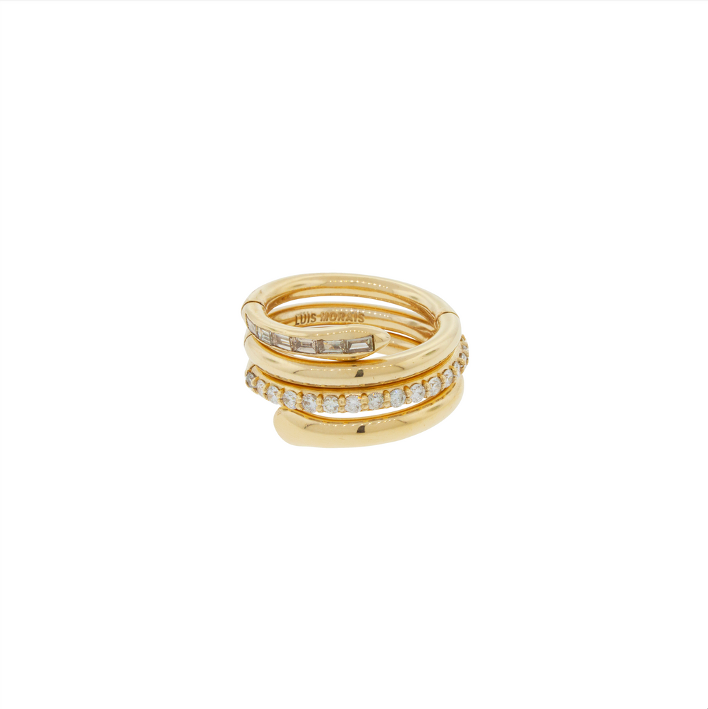 LUIS MORAIS 14K Yellow Gold Serpentine Ring with Round and Baguette TLC Diamonds