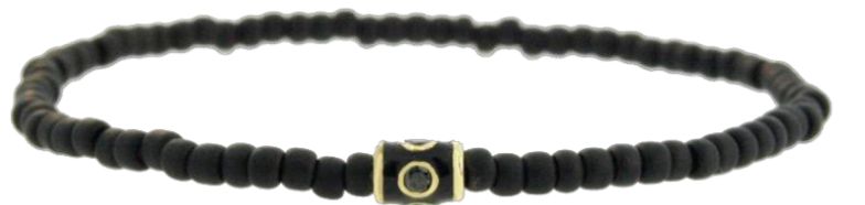 Gold Barrel With Black Diamonds On Beaded Bracelet