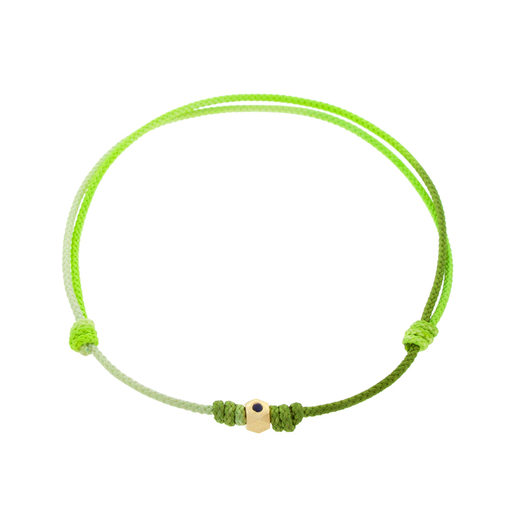 LUIS MORAIS 14K Yellow Gold Tetra with a Blue Sapphire on a Green Ombre Cord Bracelet