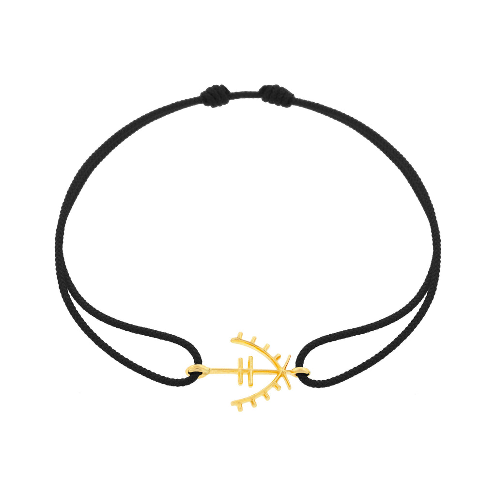 LUIS MORAIS 14K Yellow Gold Moor Protection Symbol Bead on a Black Cord Bracelet