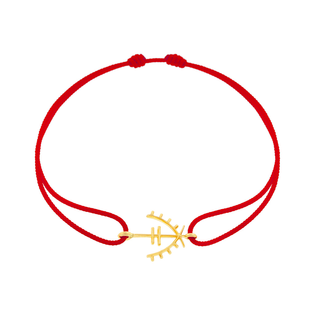LUIS MORAIS 14K Yellow Gold Moor Protection Symbol Bead on a Red Cord Bracelet