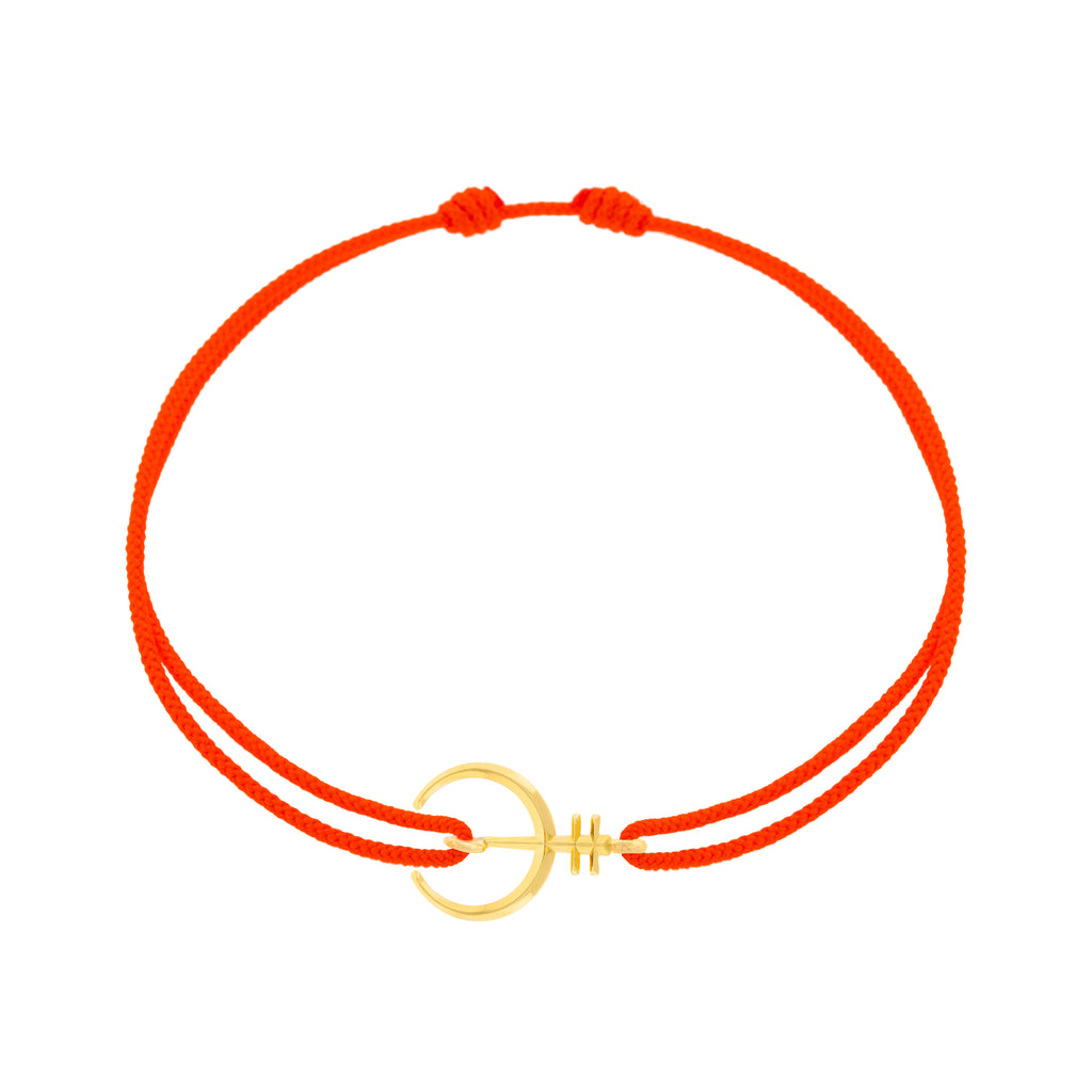 LUIS MORAIS 14K Yellow Gold Naja Protection Symbol Bead on a Tomato Cord Bracelet
