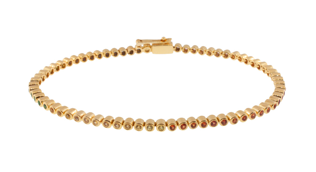 LUIS MORAIS 14K Yellow Gold Tennis Bracelet with Ombre Rainbow Sapphires