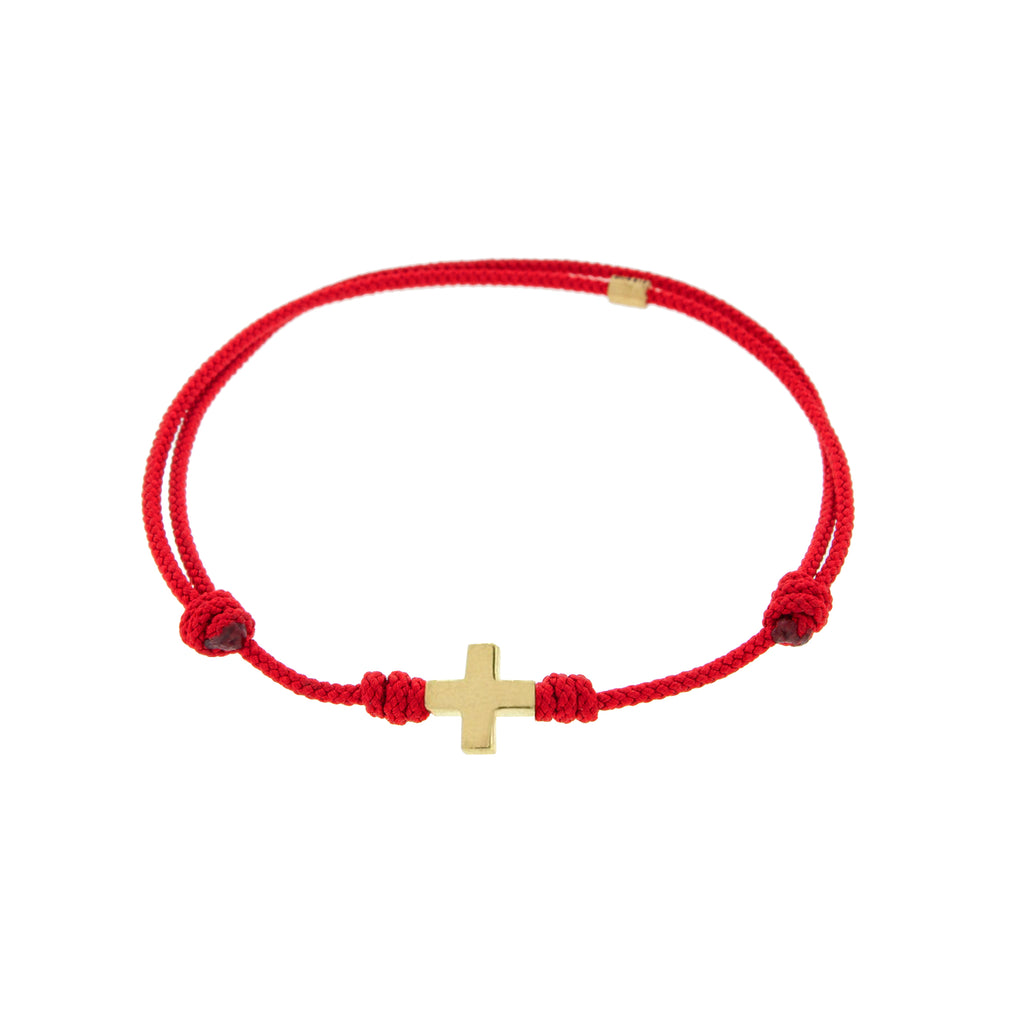 LUIS MORAIS 14k Yellow Gold Cross On Cord Bracelet.
