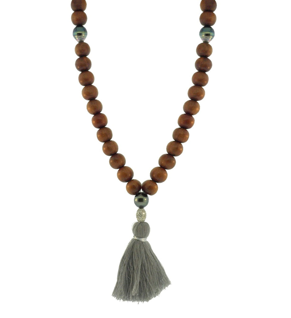 Mala Necklace With Diamond Drum Beads And Pearls