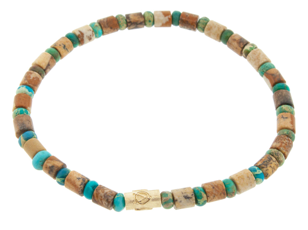 LUIS MORAIS 14K Yellow Gold Atlantis Symbol Cylinder on a Beaded Bracelet