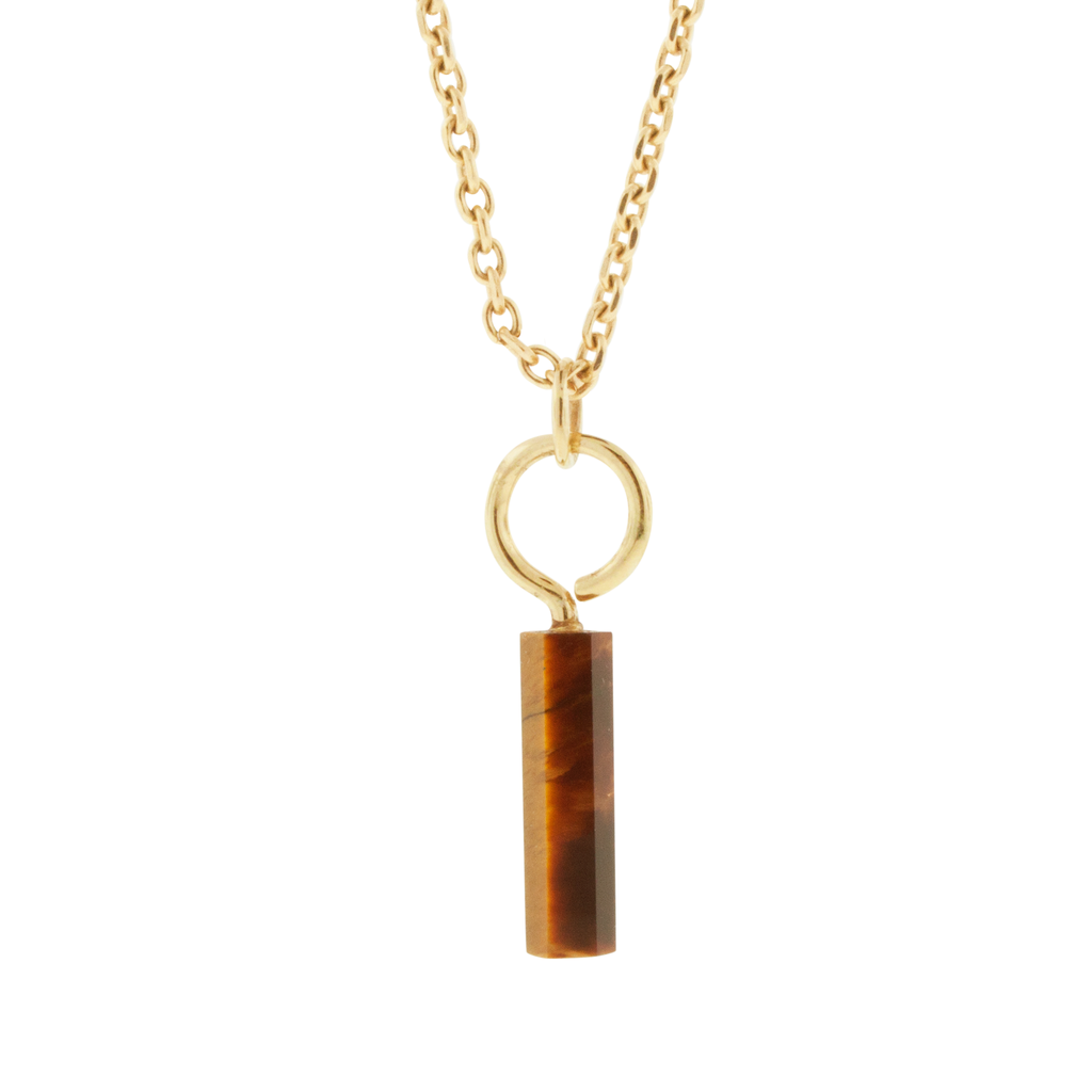 LUIS MORAIS 14K Yellow gold small hook eye screw with a tiger's eye gemstone pendant. 