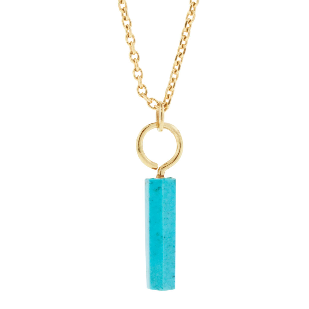 14K Yellow gold small hook eye screw with turquoise gemstone pendant.