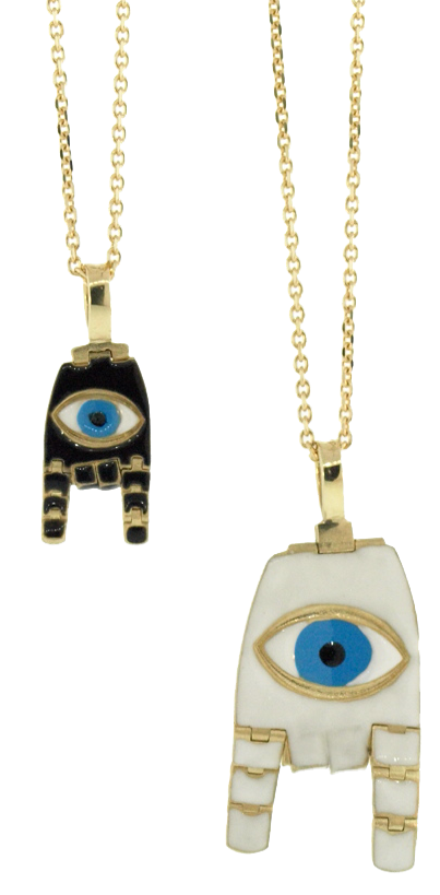 Petit collier pendentif main articulé noir émaillé