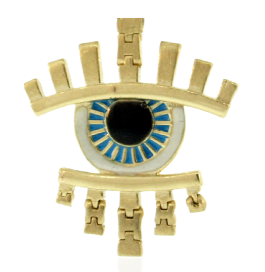 LUIS MORAIS 14k yellow gold enameled eye pendant with movable lashes pendant features a stunning, hand-painted enameled design and expert craftsmanship. Its movable lashes add a unique touch. Chain sold separately.