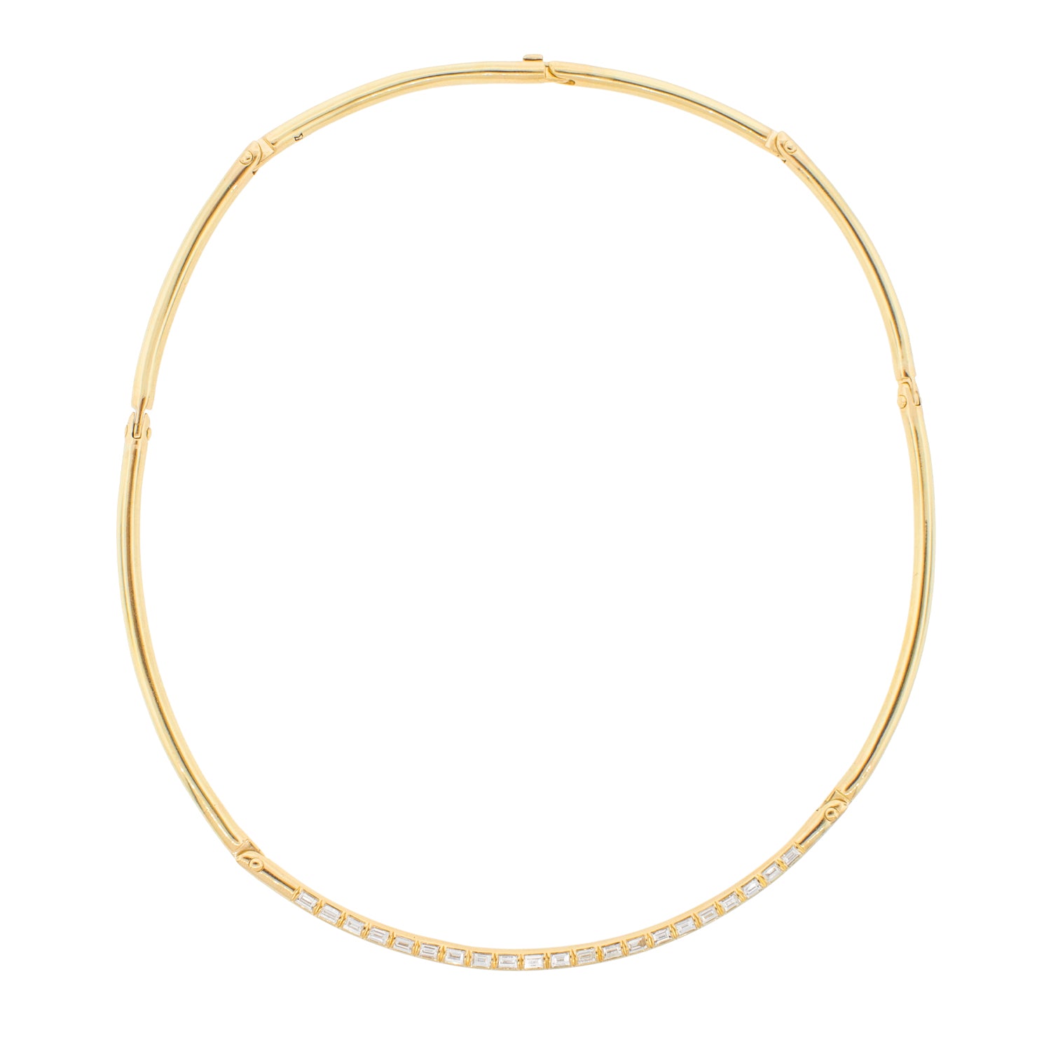 LUIS MORAIS 18k yellow gold Carabiner necklace with white diamond baguettes.