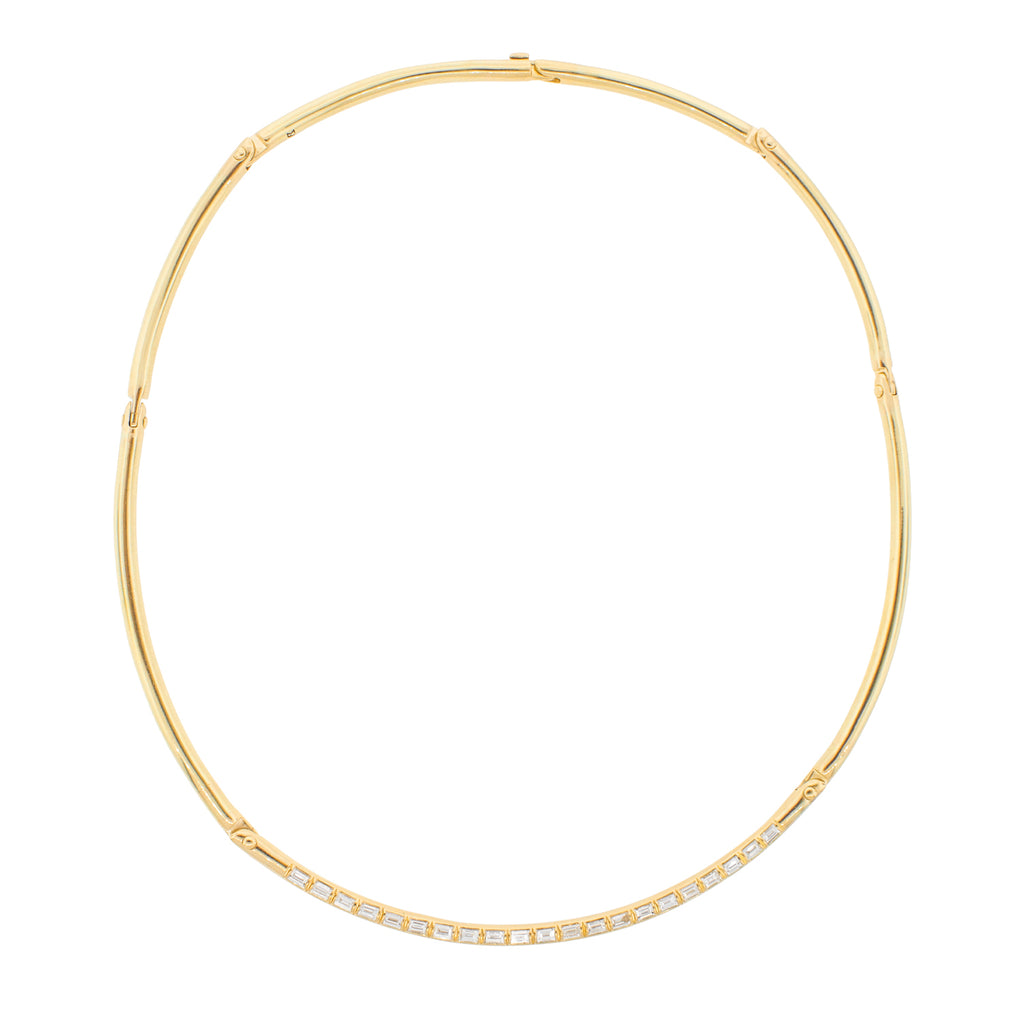 LUIS MORAIS 18k yellow gold Carabiner necklace with white diamond baguettes.