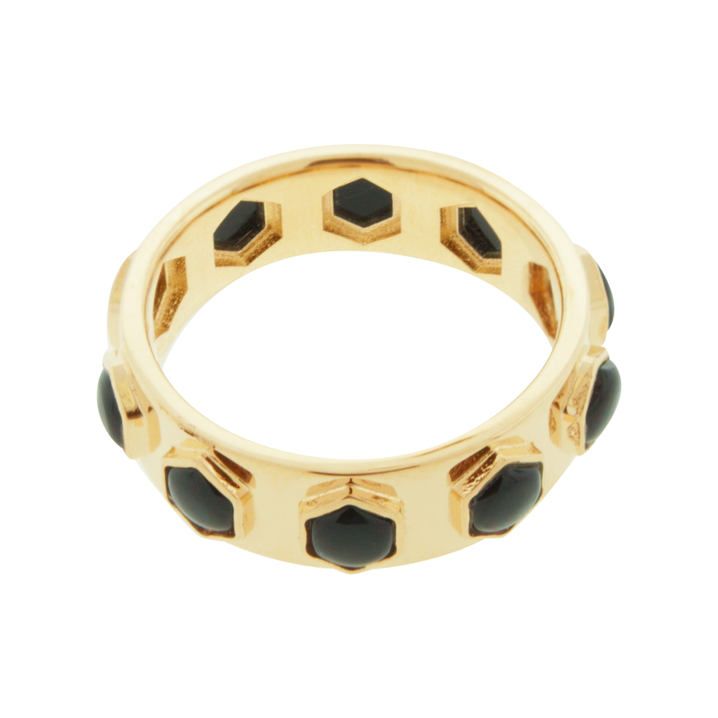 LUIS MORAIS 14k yellow gold Lego ring featuring  Onyx cabochon gemstones.     *If you do not see the size you need, please reach out to Customer Service.