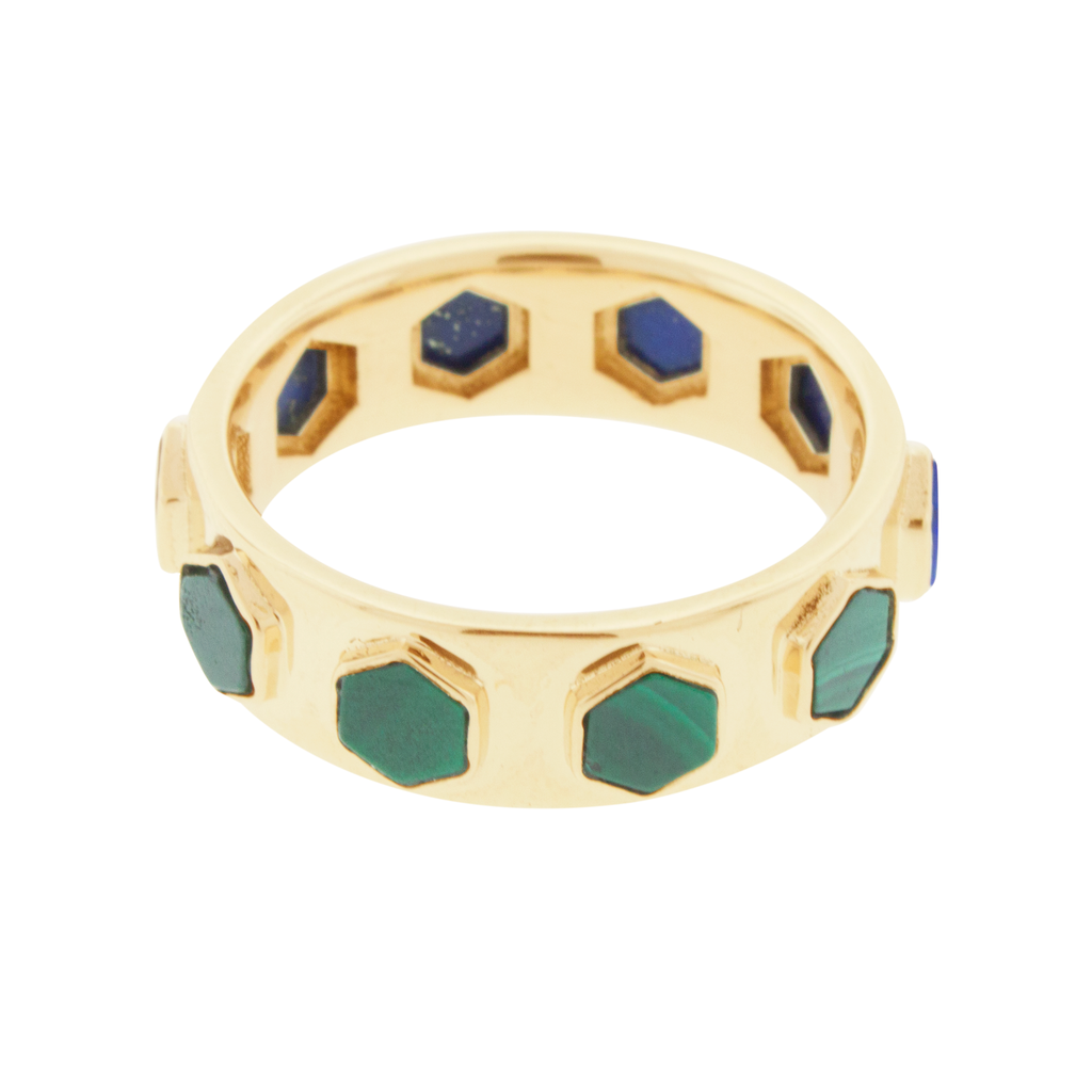 Bague Lego Hexagone Malachite &amp; Lapis