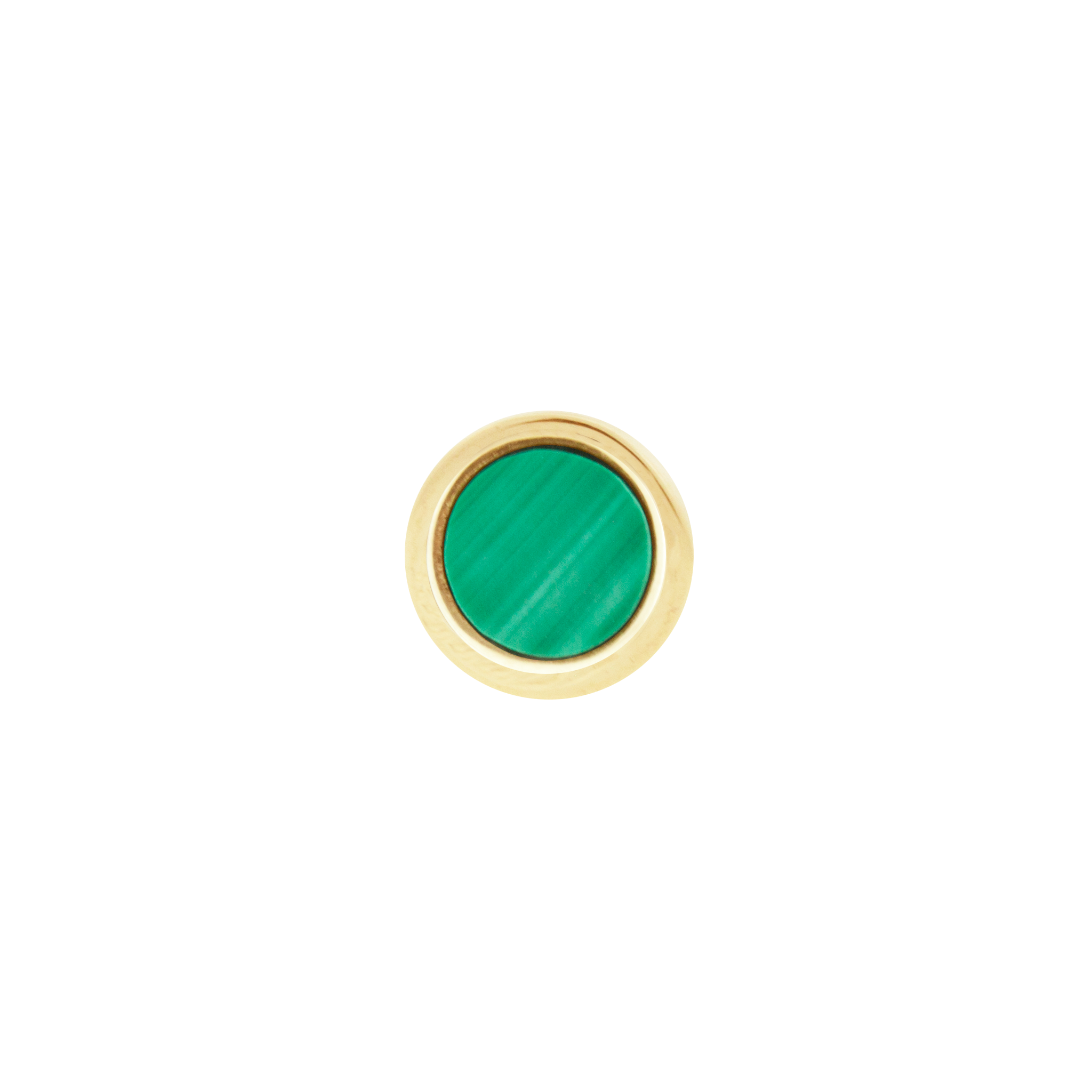LUIS MORAIS 14K gold round lego stud earring with malachite gemstone.