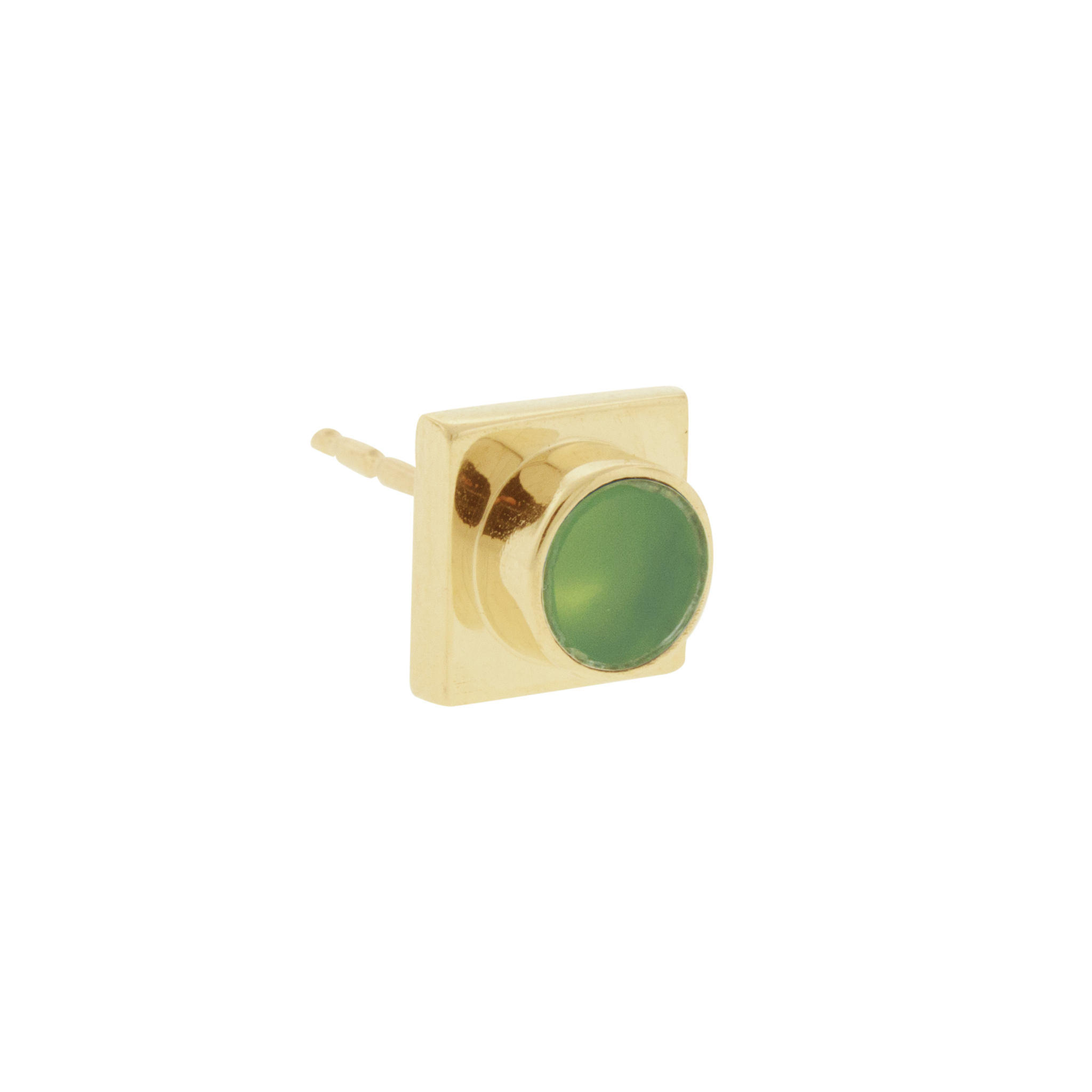 LUIS MORAIS 14K gold lego block stud earring with Chrysoprase gemstone.