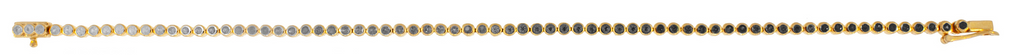 LUIS MORAIS 14K yellow gold tennis bracelet with round white, grey, and black diamonds.