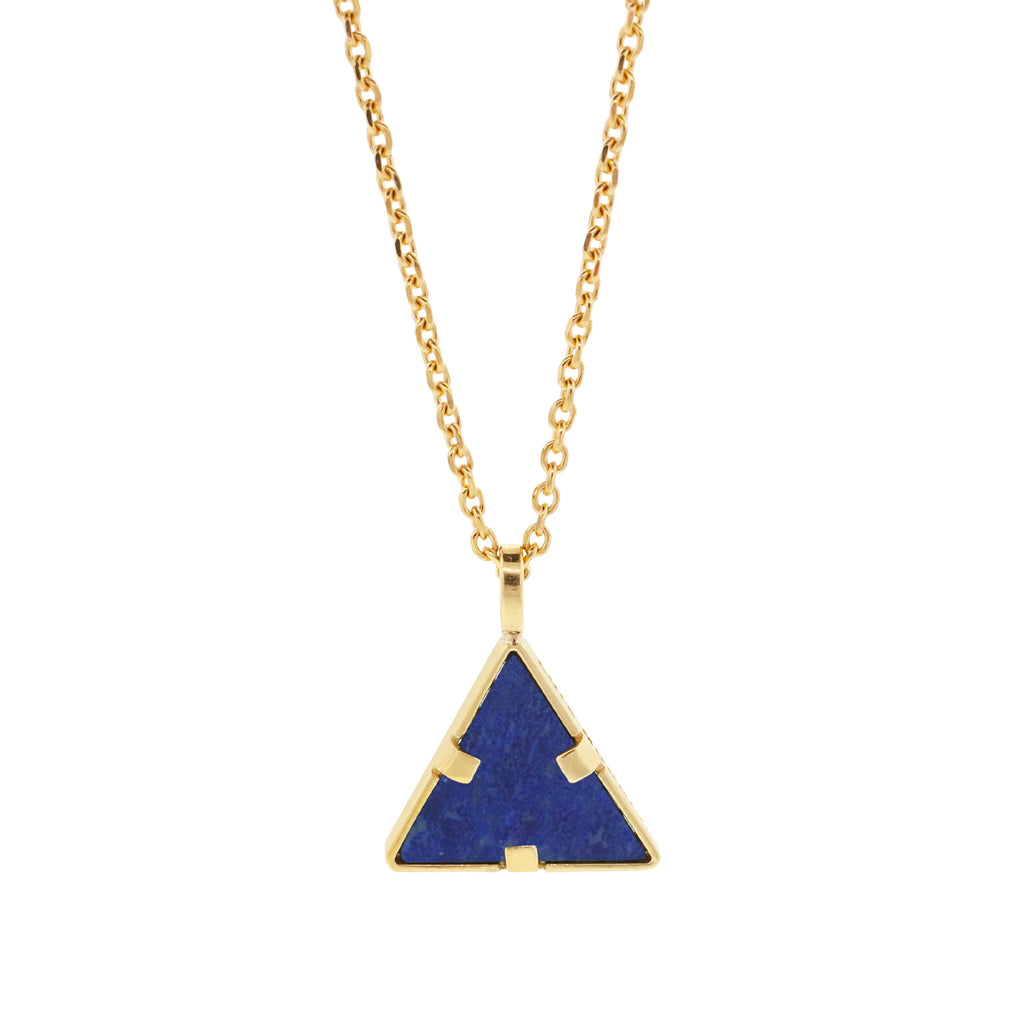 Lapis Triangle Pendant Necklace with Diamond Baguettes