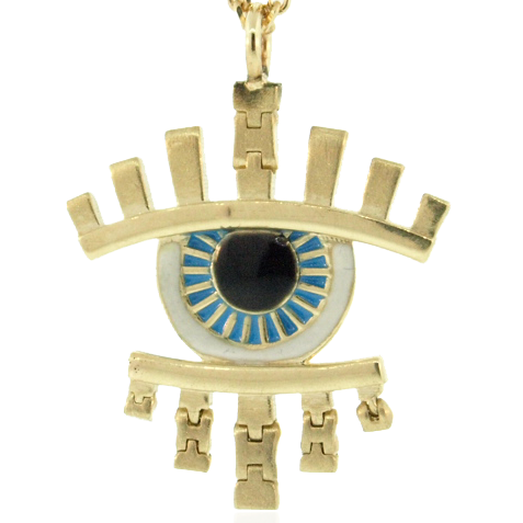 LUIS MORAIS 14k yellow gold enameled eye pendant with movable lashes pendant features a stunning, hand-painted enameled design and expert craftsmanship. Its movable lashes add a unique touch. Chain sold separately.
