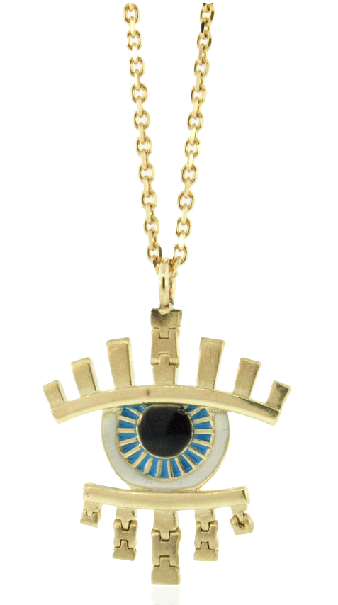 LUIS MORAIS 14k yellow gold enameled eye pendant with movable lashes pendant features a stunning, hand-painted enameled design and expert craftsmanship. Its movable lashes add a unique touch. Chain sold separately.