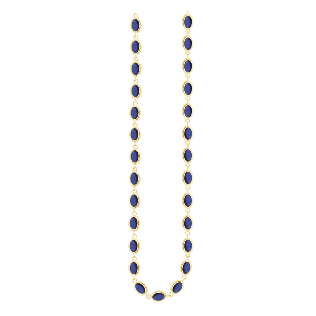 Collier à maillons ovales en or avec pierres précieuses lapis