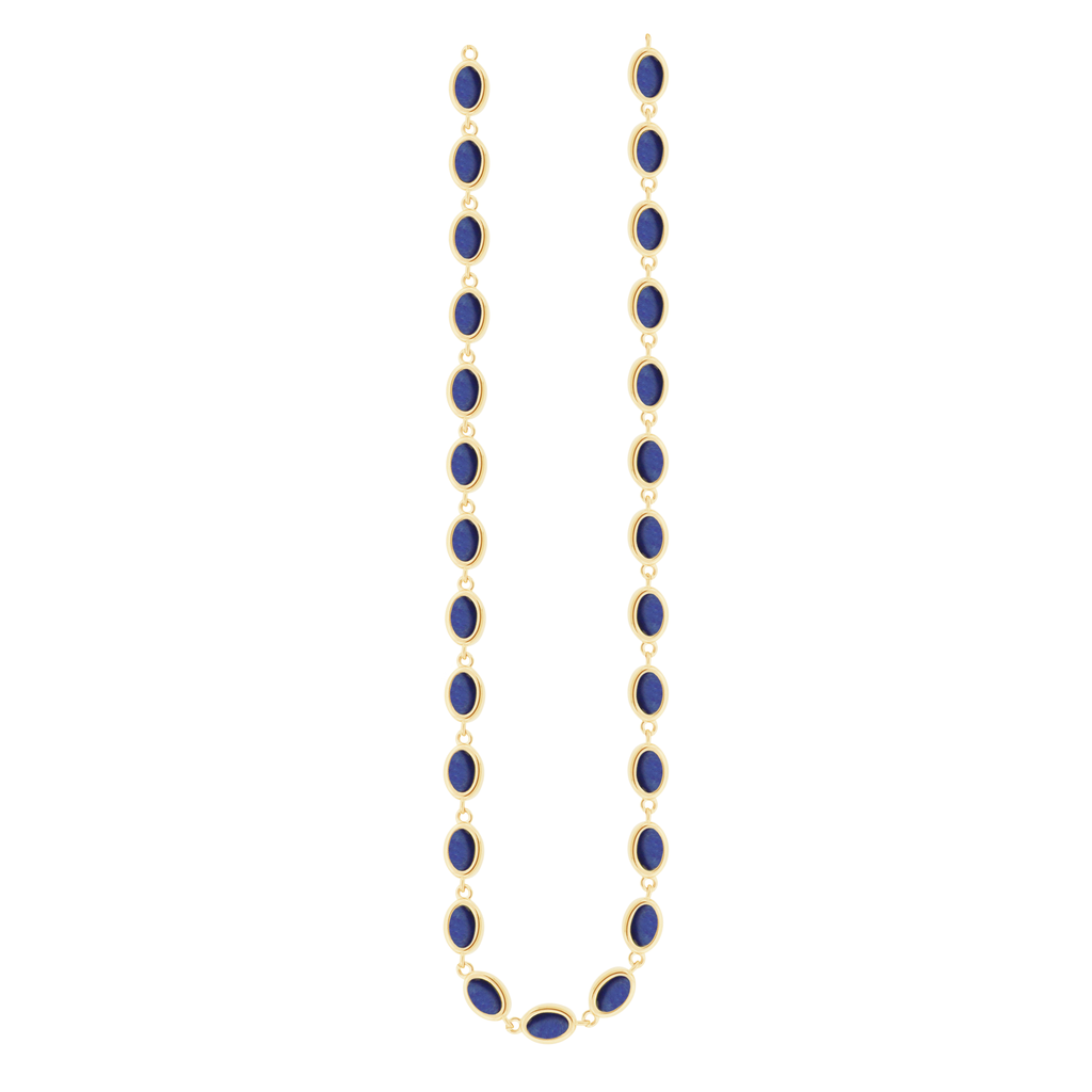 Lapis Gemstone Gold Oval Link Necklace