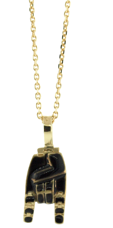 Petit collier pendentif main articulé noir émaillé