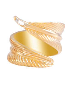 Gold Feather Ring with Diamond Baguettes