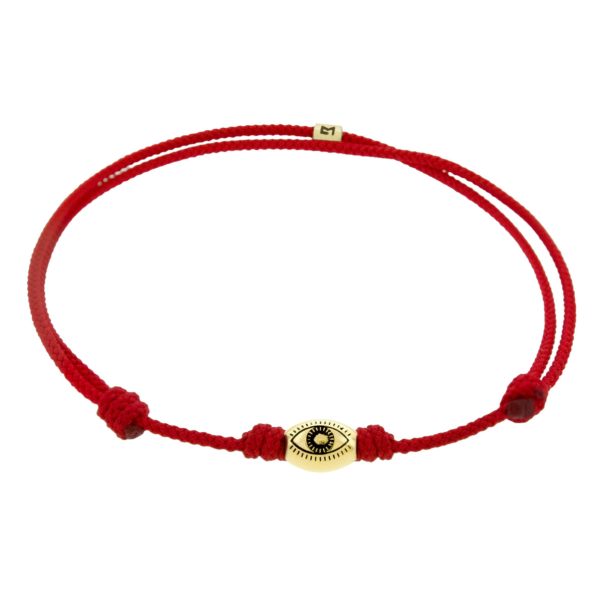 Antiqued Eye Drum Bead on Red Cord Bracelet