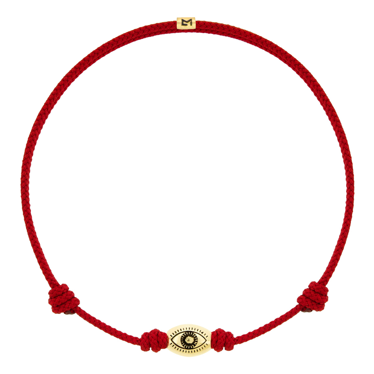 LUIS MORAIS 14k yellow gold drum bead with antiqued eye symbol on an adjustable cord bracelet.