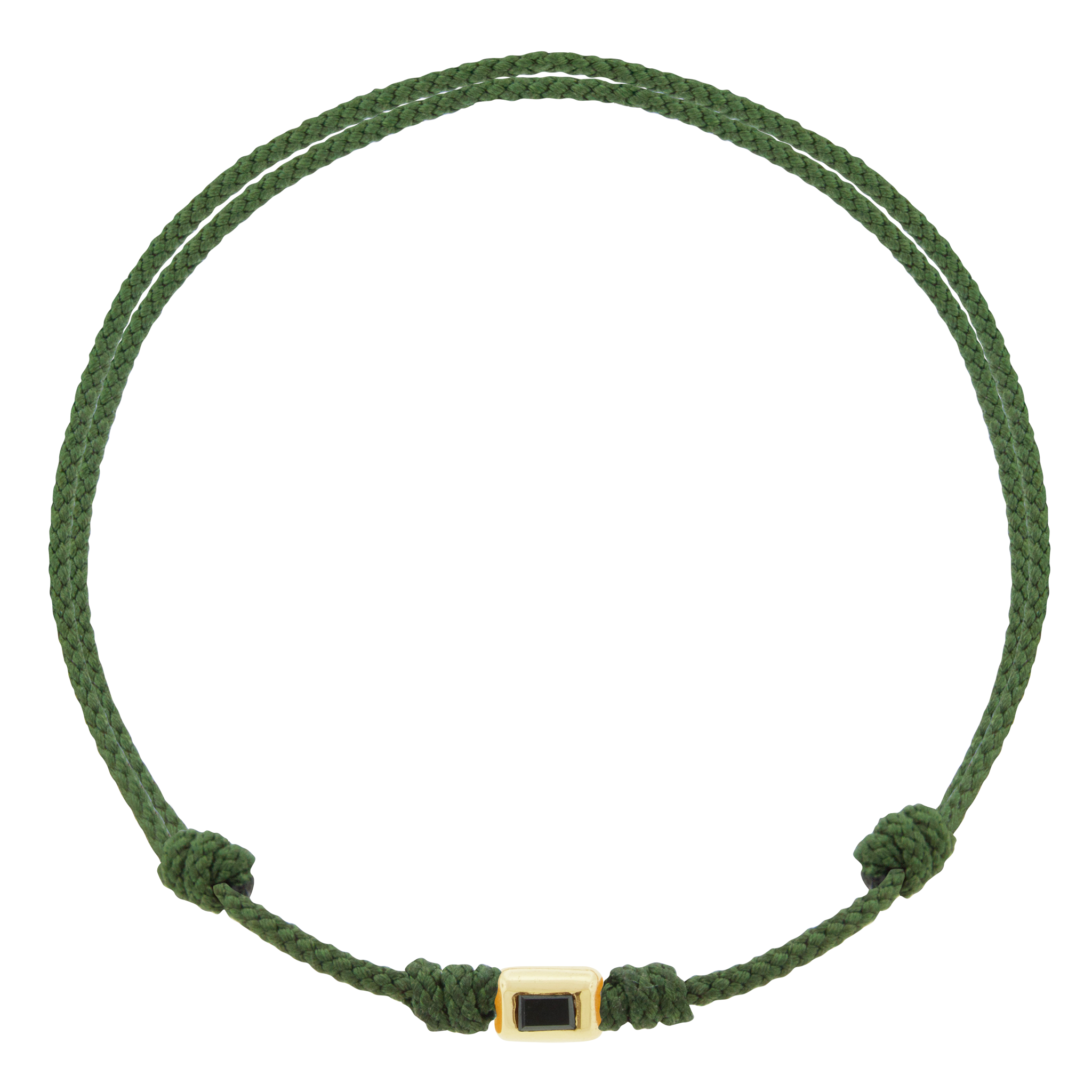 LUIS MORAIS 14k yellow gold small ingot with a black diamond baguette on an adjustable cord bracelet.