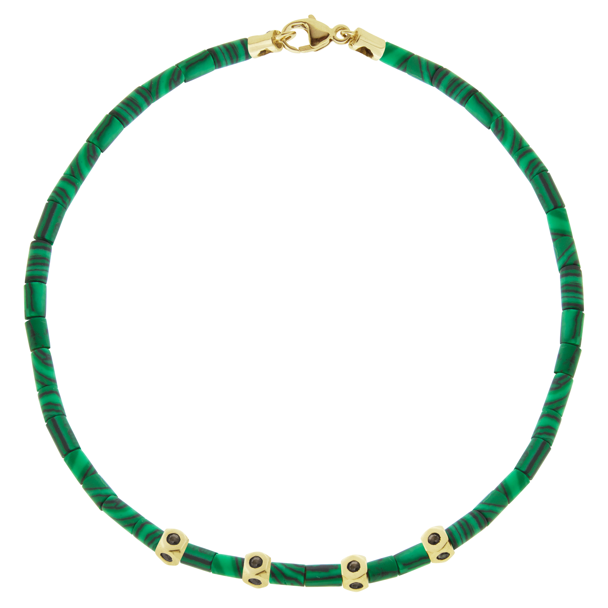 <p>LUIS MORAIS four mini Tetras with four sides of black diamonds on a gemstone tube beaded bracelet with a 14k yellow gold clasp.</p> <ul> <li></li> </ul>