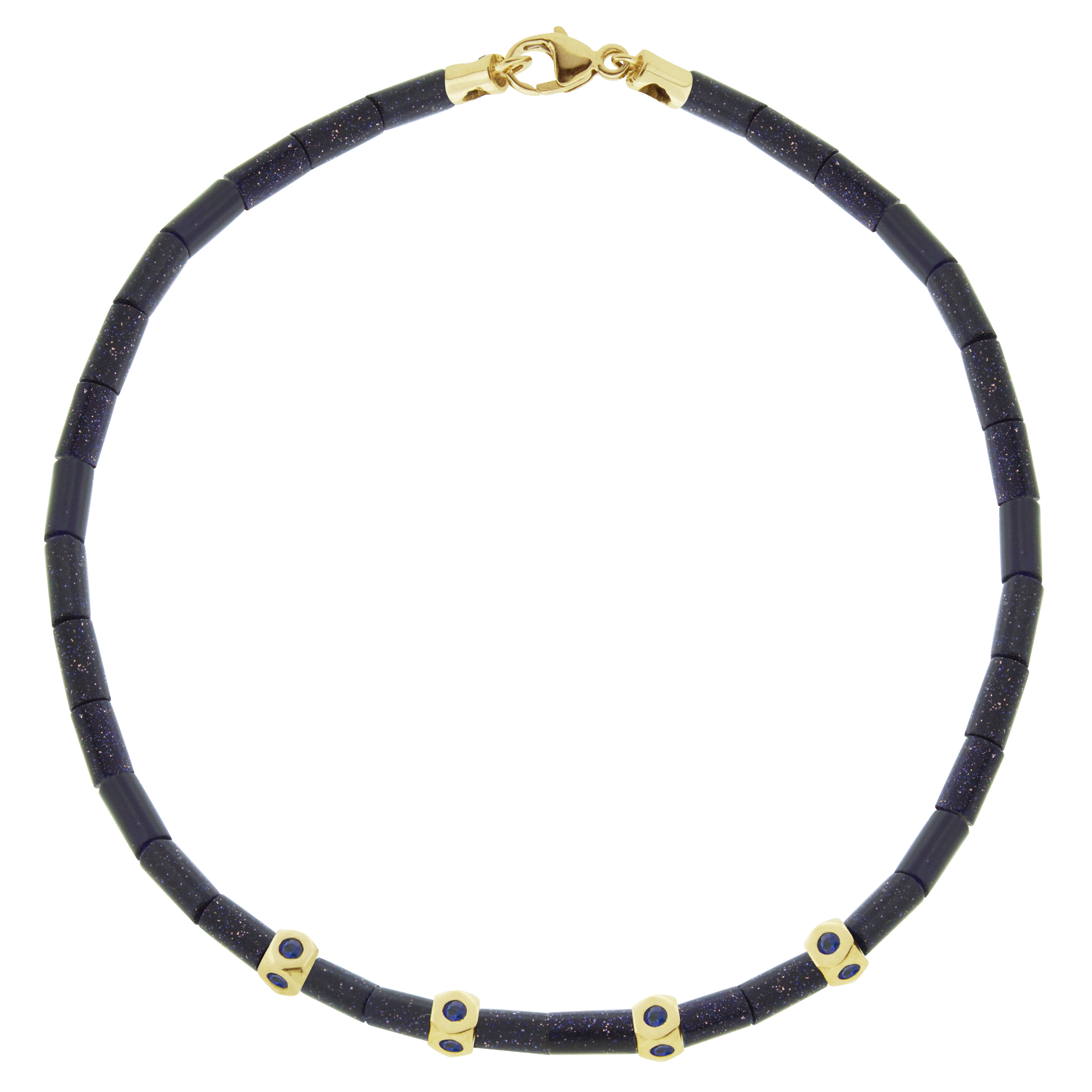 LUIS MORAIS four mini Tetras with four sides of blue sapphires on a gemstone tube beaded bracelet with a 14k yellow gold clasp.