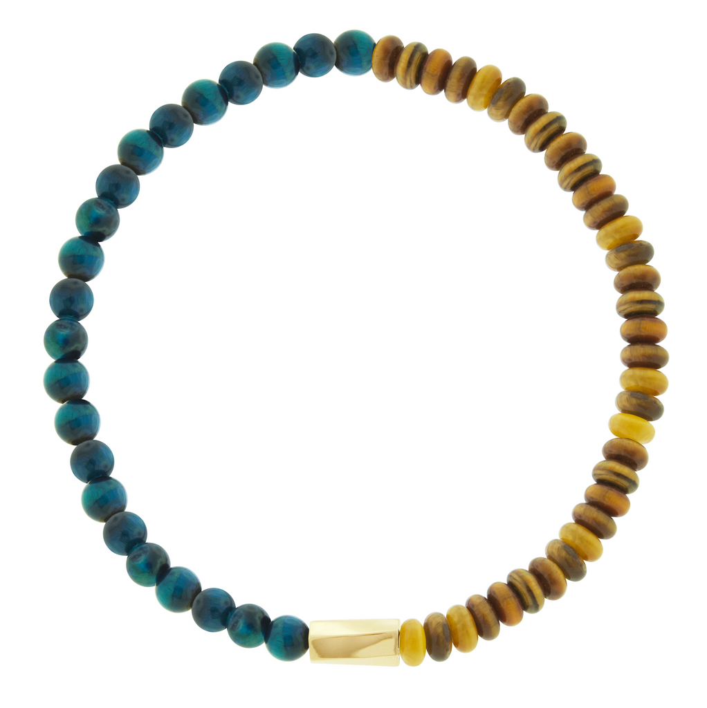 <p>LUIS MORAIS 14k yellow gold large twisted hexagon on a gemstone beaded bracelet.</p> <ul> <li></li> </ul>