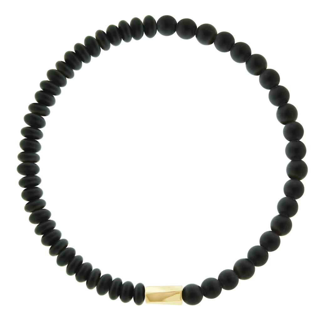 <p>LUIS MORAIS 14k yellow gold large twisted hexagon on a gemstone beaded bracelet.</p> <ul> <li></li> </ul>